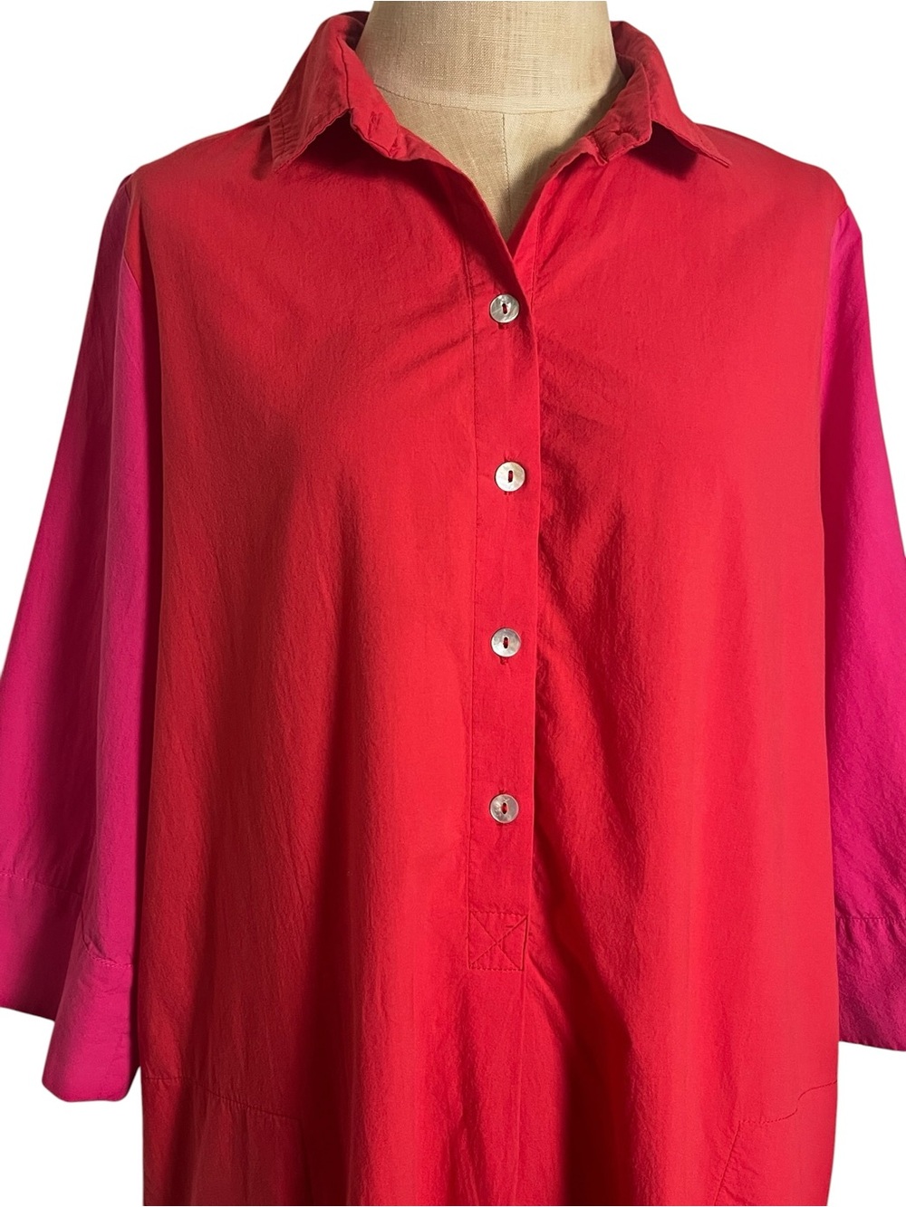 Alembika Orange Pink Colorblock Maxi Shirt Dress Size 2 Oversized Cotton Artsy - Picture 2 of 12